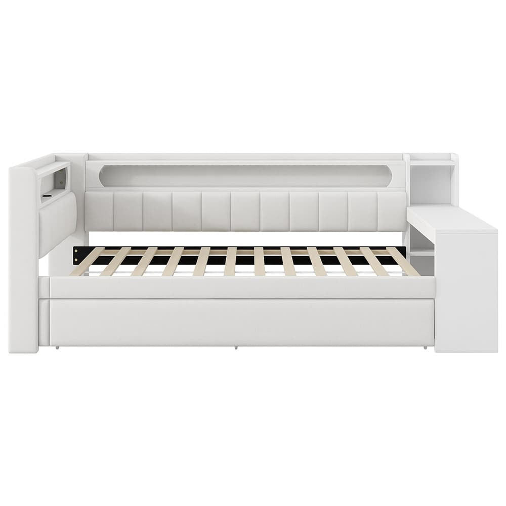 Verhoiltu sängynrunko LED-valoilla, 90x200 cm, valkoinen