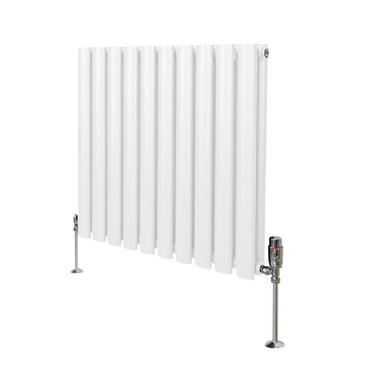Soikea pylväspatteri ja venttiilit - 600 mm x 600 mm – Valkoinen