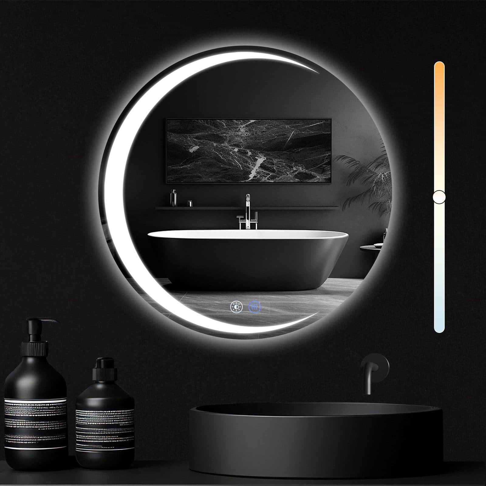 NETTLIFE Kylpyhuoneen peili valaistuksella, pyöreä LED - kylpyhuoneen peili IP44 60 cm pyöreä kylpyhuoneen peili kosketustoiminnolla