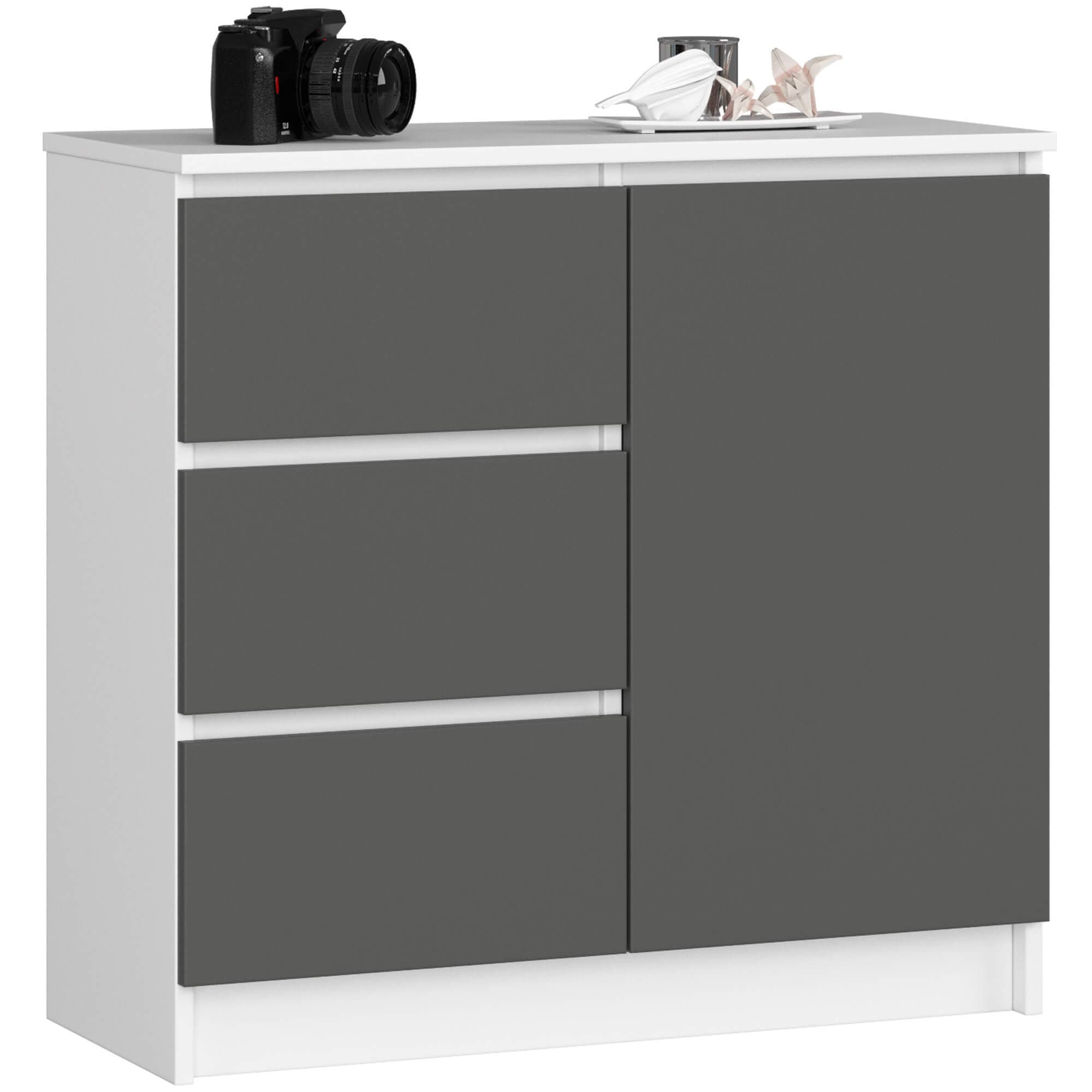 Akord Lipasto Jerry 1 ovi 3 laatikkoa Valkoinen/Harmaa Grafiitti 80x35x77
