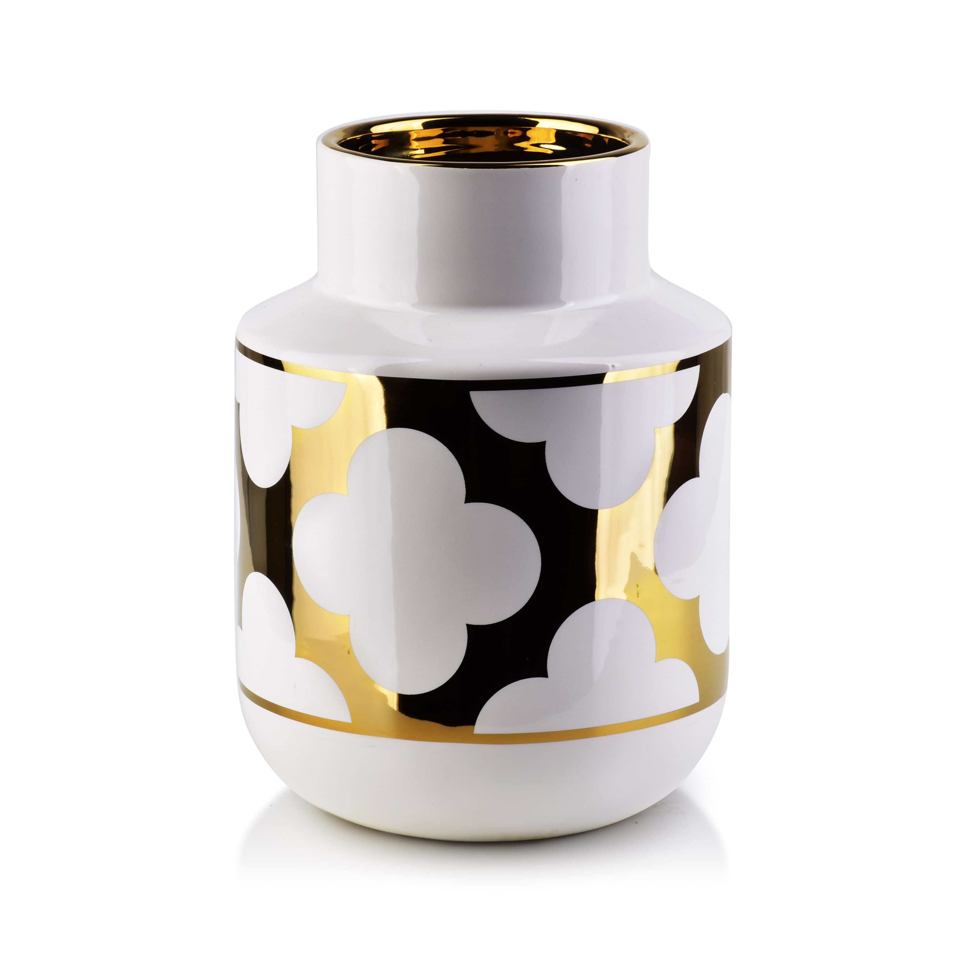 MONDEX keramiikkamaljakko, valkoinen-kulta, käsinmaalattu, 15 x 20 cm