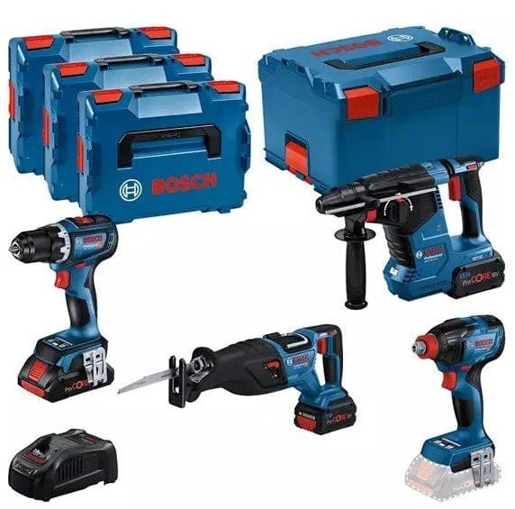 Bosch 18V Professional Setti: GSR + GDX + GBH + GSA 1x 4,0 Ah + 2x 5,5 Ah