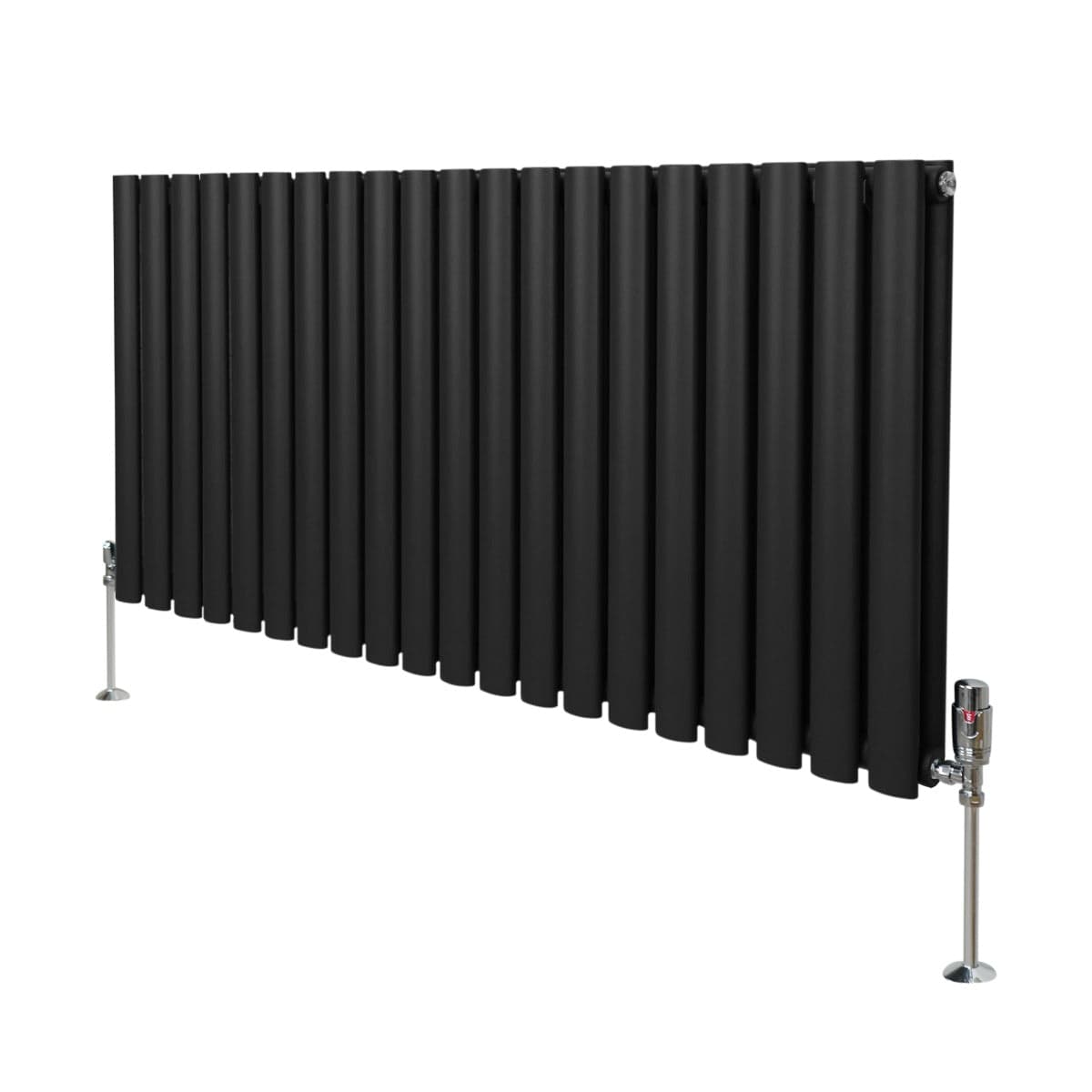 Soikea pylväspatteri ja venttiilit - 600 mm x 1200 mm – Musta