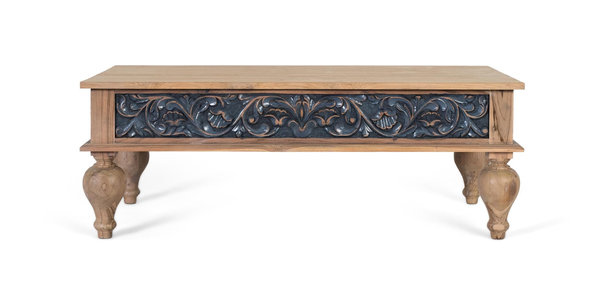 Käsin veistetty tiikkisohvapöytä, puu/sininen