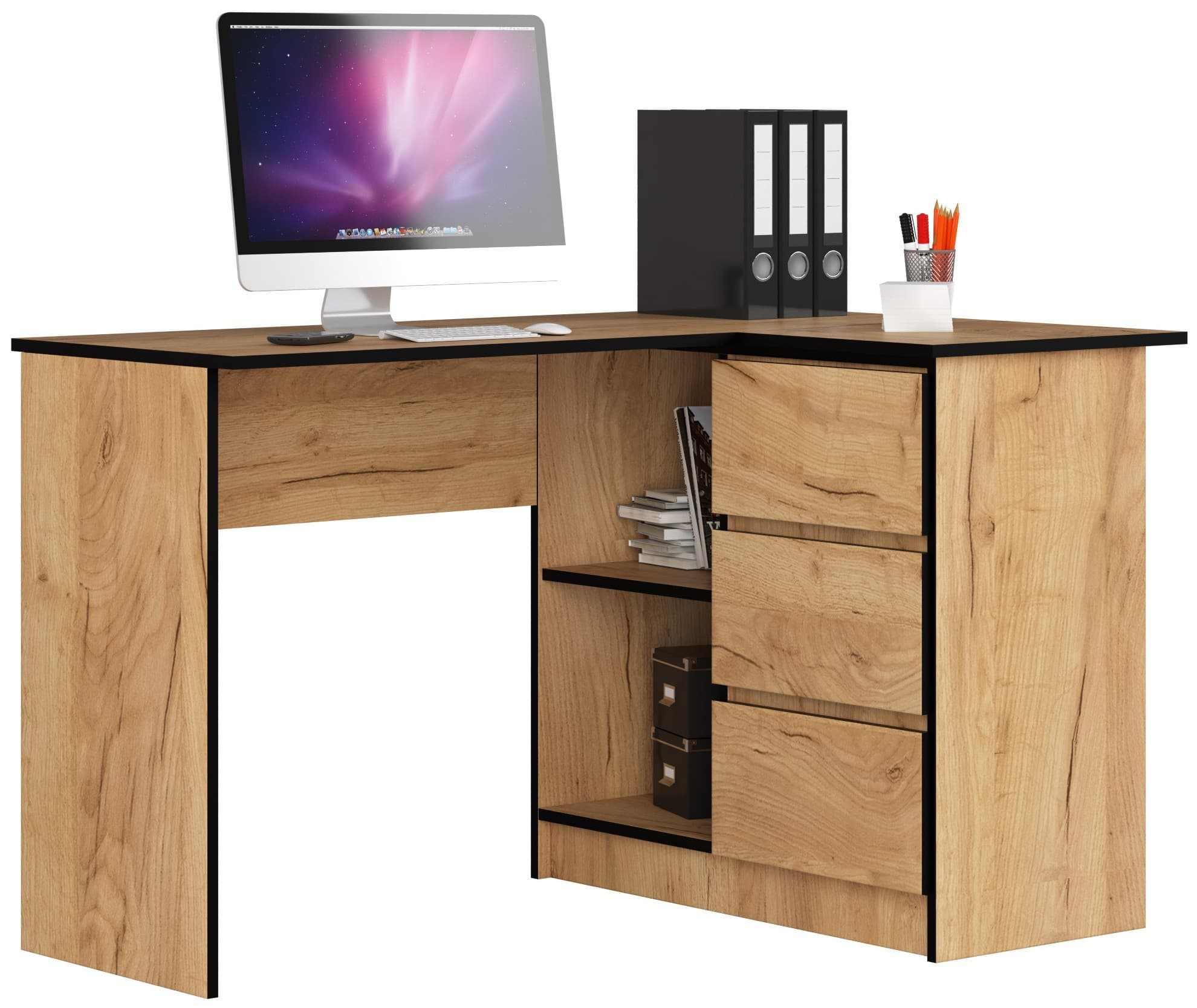 Akord Kulmapöytä 3 Laatikkoa Oikea Craft-tammi 124x85x77