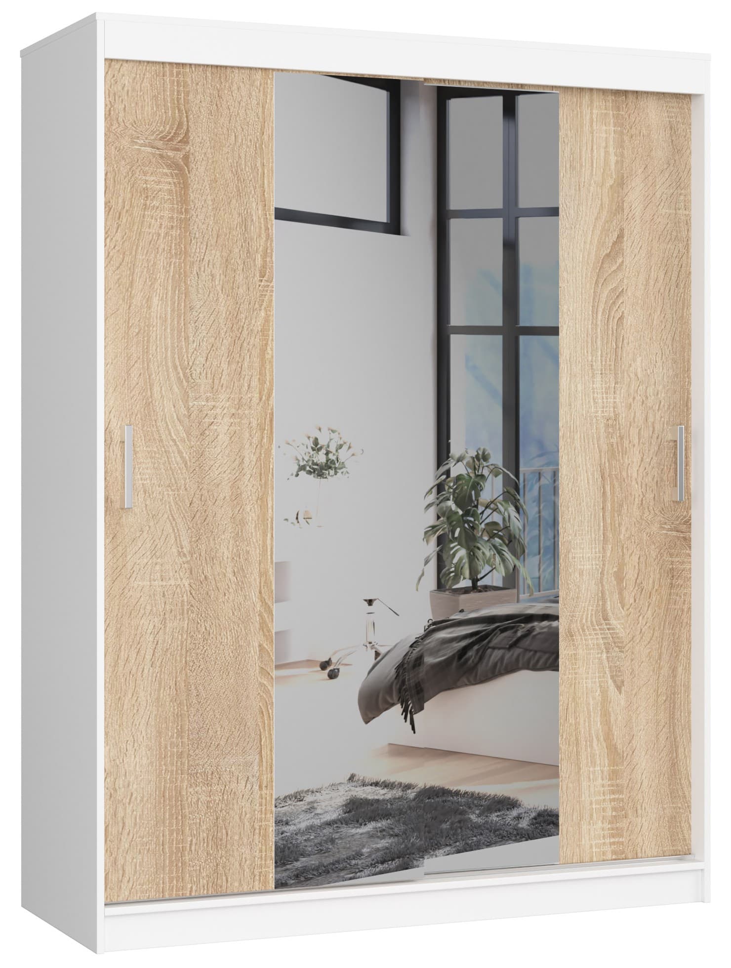 Akord Liukuovi Kaappi Valkoinen/Sonoma-tammi 150x60x200