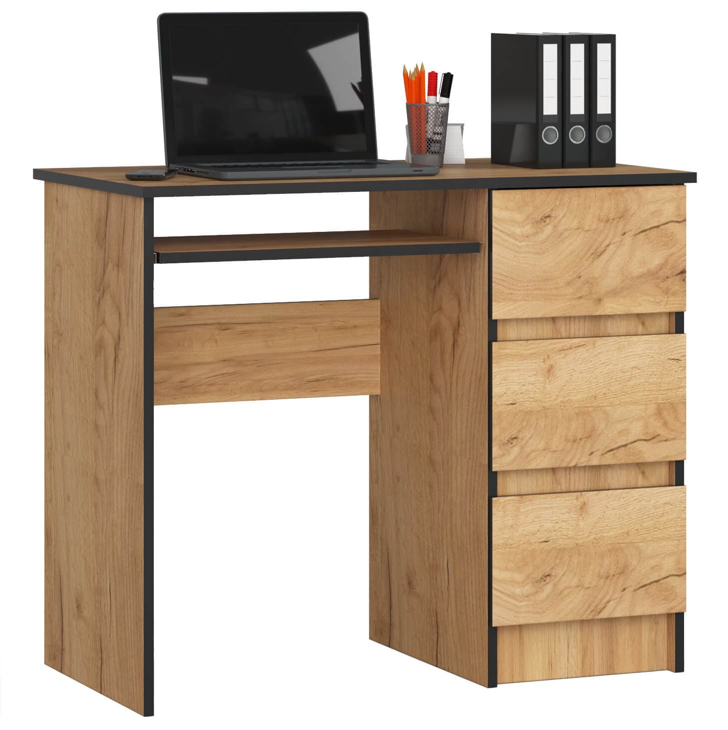 Akord Tietokonepöytä 3 laatikkoa Oikea Craft-tammi 90x50x77