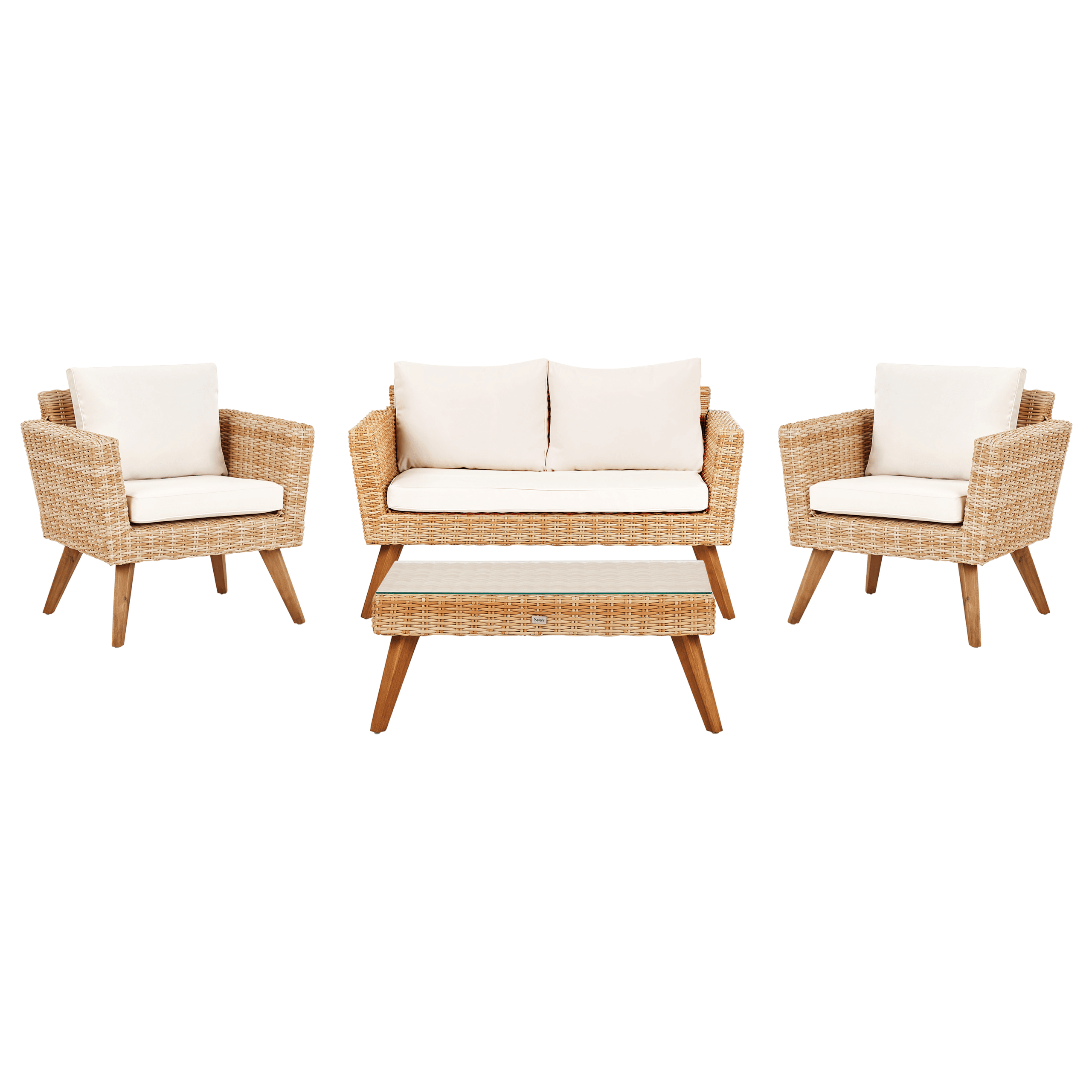 Ulkosohvaryhmä pöydällä 4-istuttava VITTORIA polyrottinki Luonnonvalkoinen