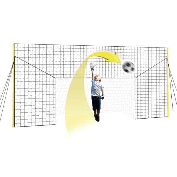 Open Goaaal® 3-in-1 jalkapallomaali ja palautusverkko – Junior, keltamusta, 8 ft korkea, jopa 16 ft leveä, sisämaali 8 x 4, 5 ft