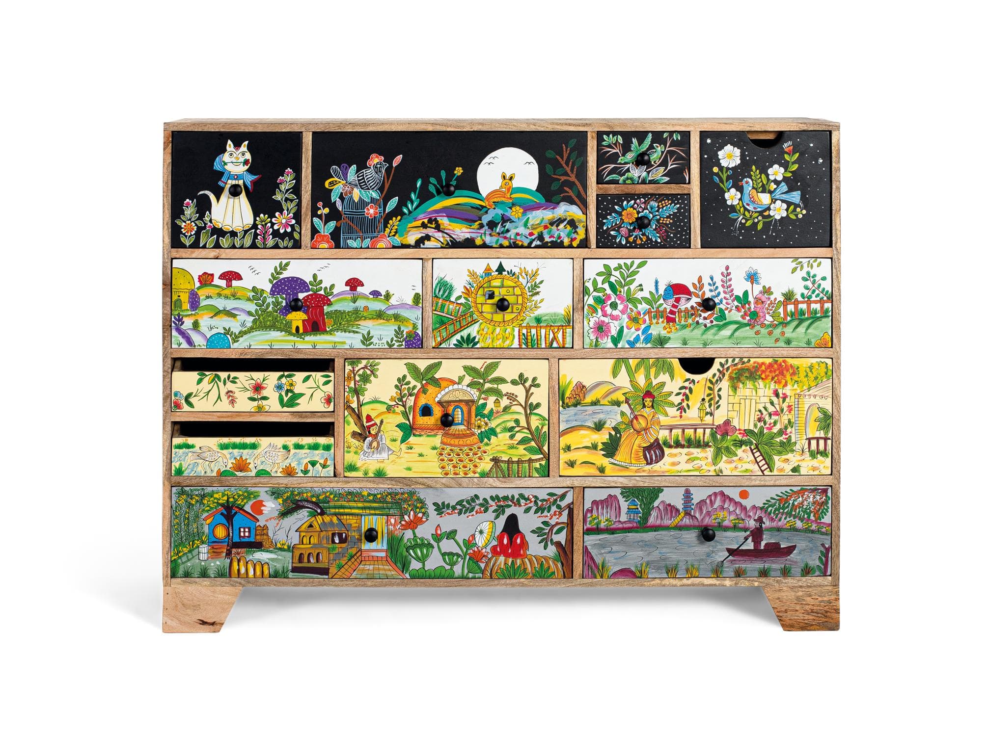 Etniseen tyyliin valmistettu mangopuusta valmistettu lipasto, 120 cm