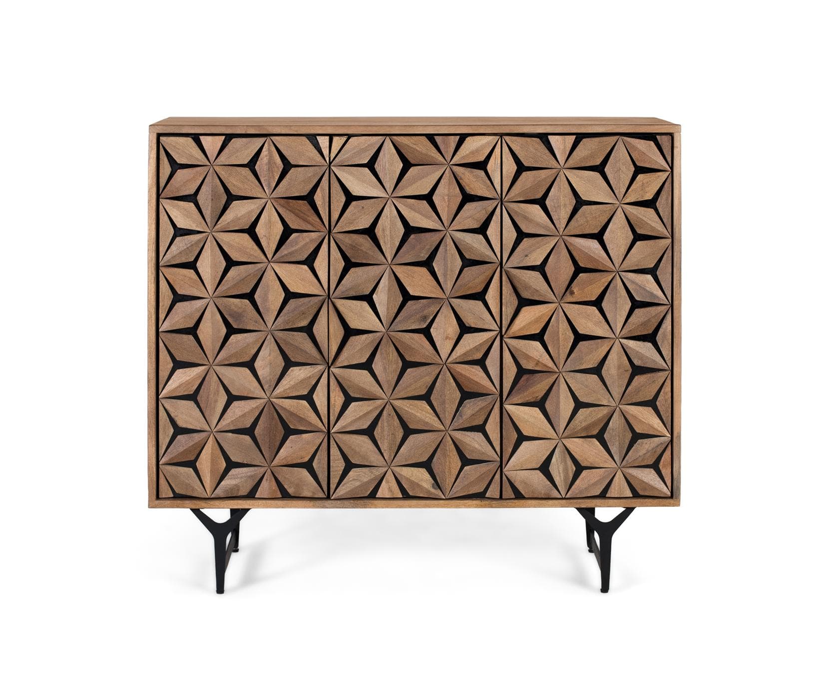 Massiivimangopuinen senkki, jossa on käsin veistetty etuosa