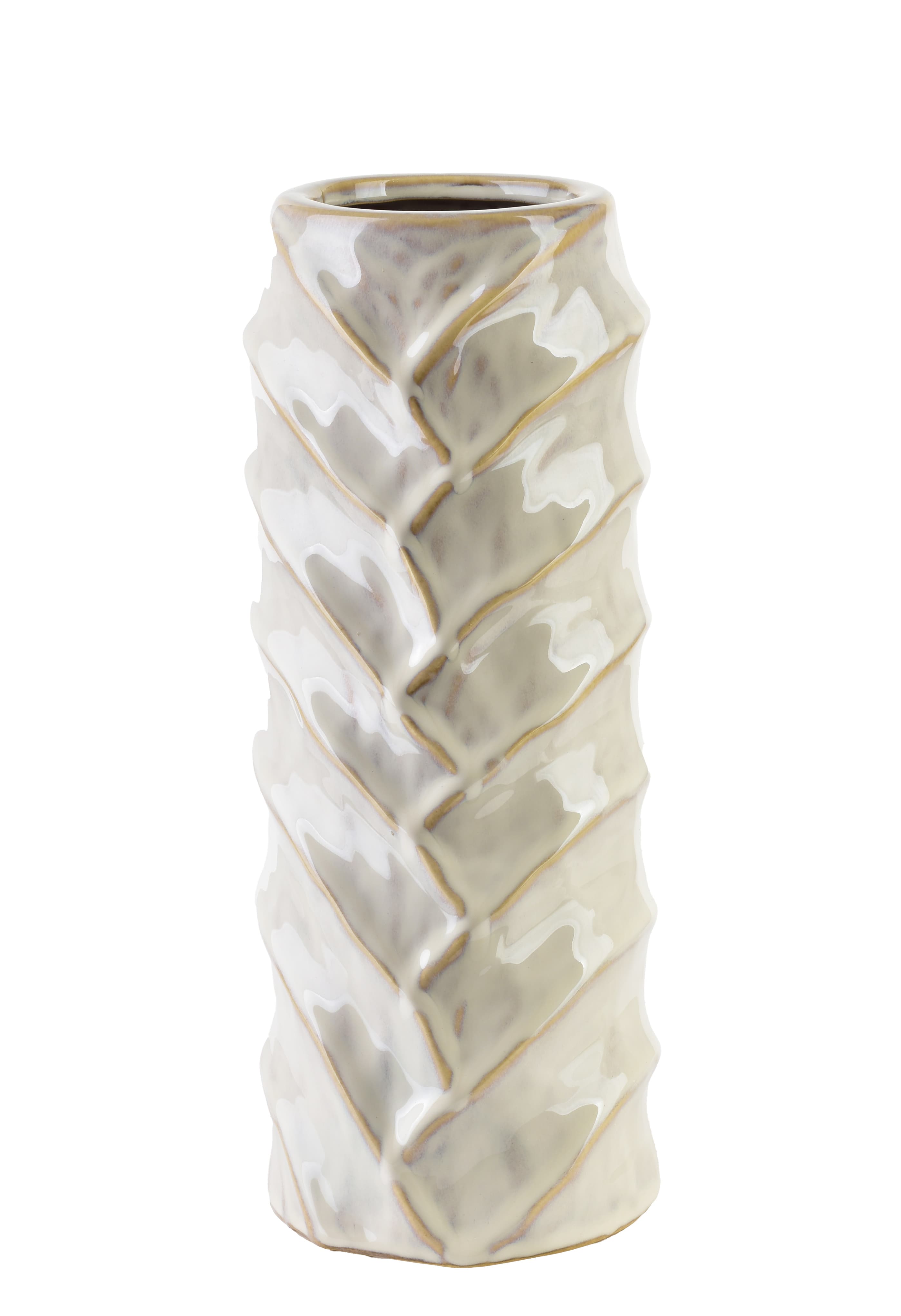 MONDEX keramiikkamaljakko, beige, kohokuvioitu, 11,5 x 7,5 x 28,5 cm