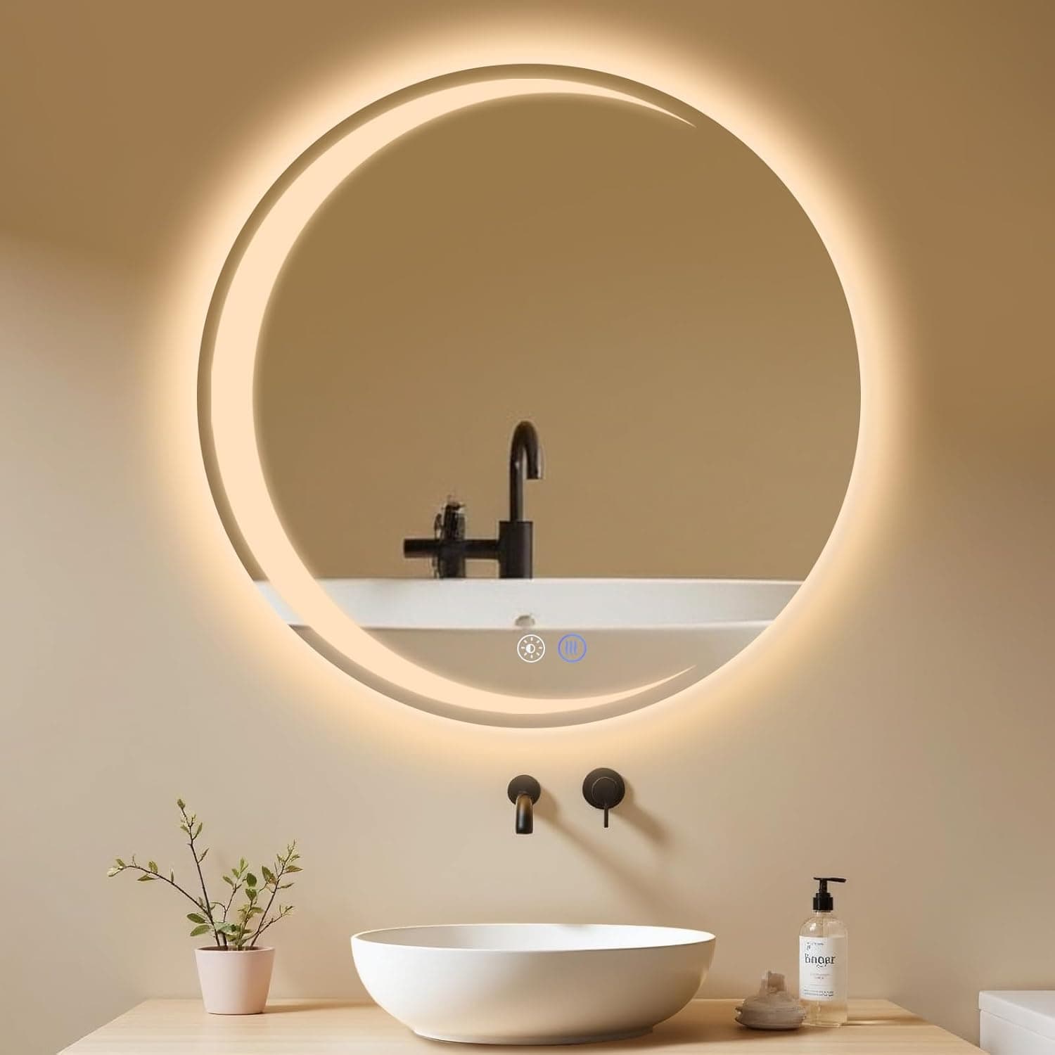 ZMH 80 cm kylpyhuoneen peili valaistuksella, moderni pyöreä seinäpeili, IP44
