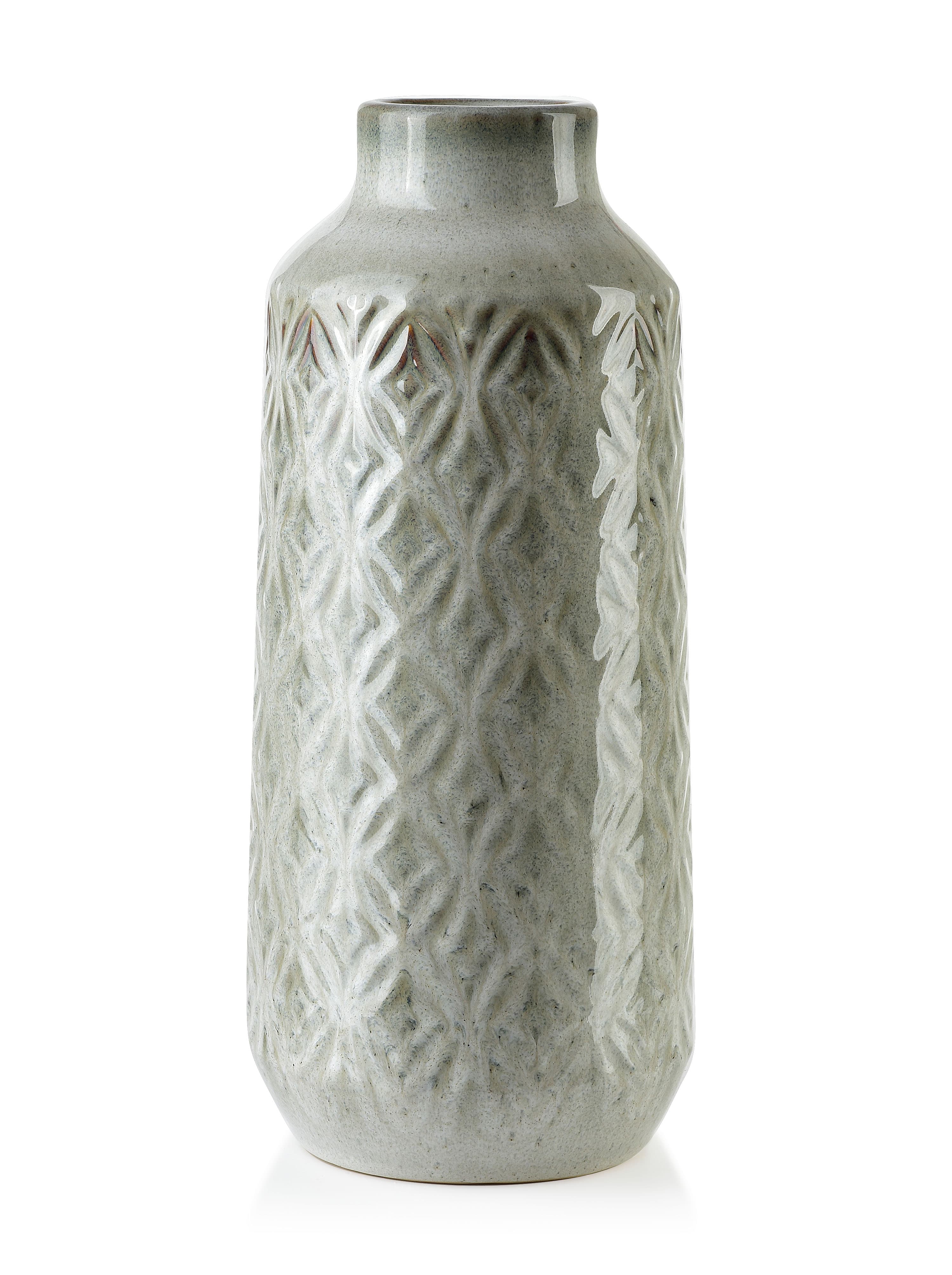 MONDEX keramiikkamaljakko, beige, käsin koristeltu, 8 x 37,5 cm