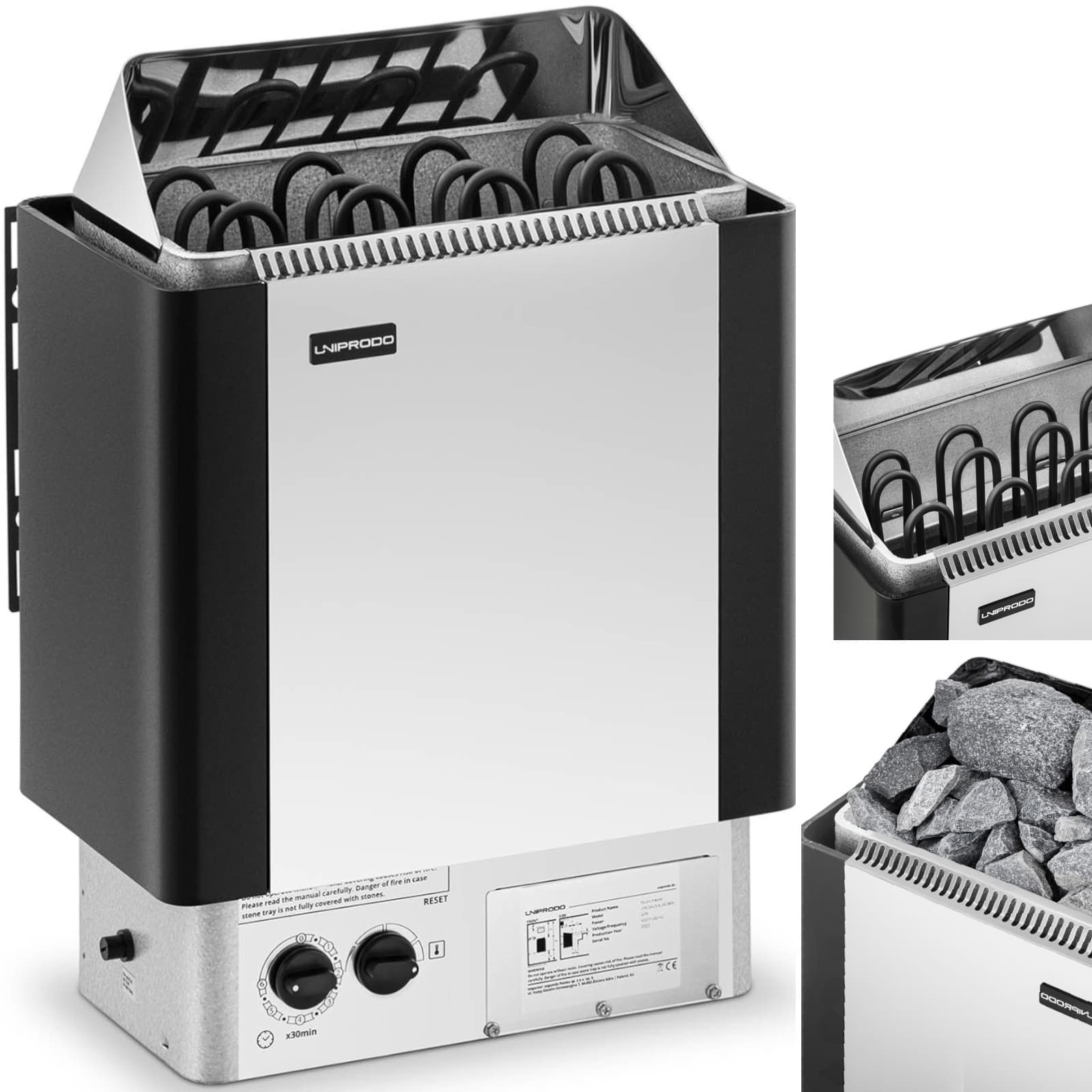 Sähkökiuas sisäänrakennetulla ohjauksella 5-9 m3 jopa 110 °C 400 V 6 kW