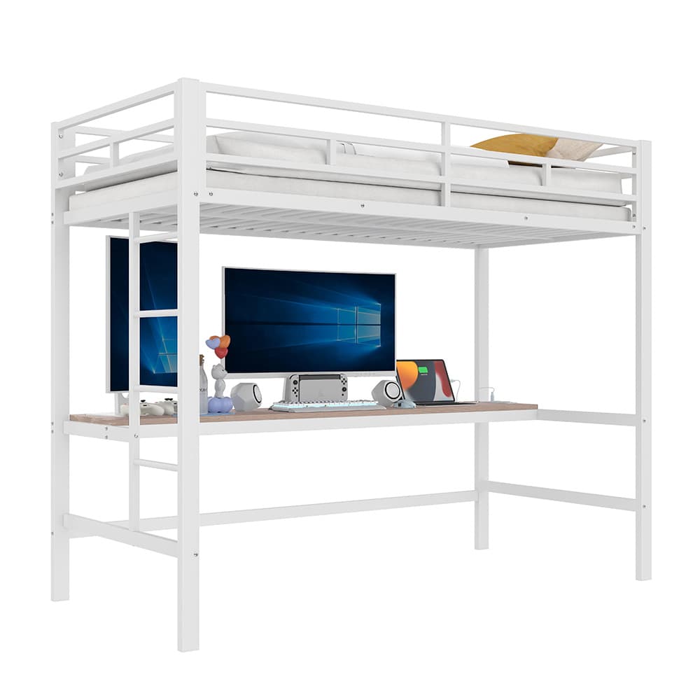 Valkoinen sänky 90x200 cm USB-portilla ja pistorasialla