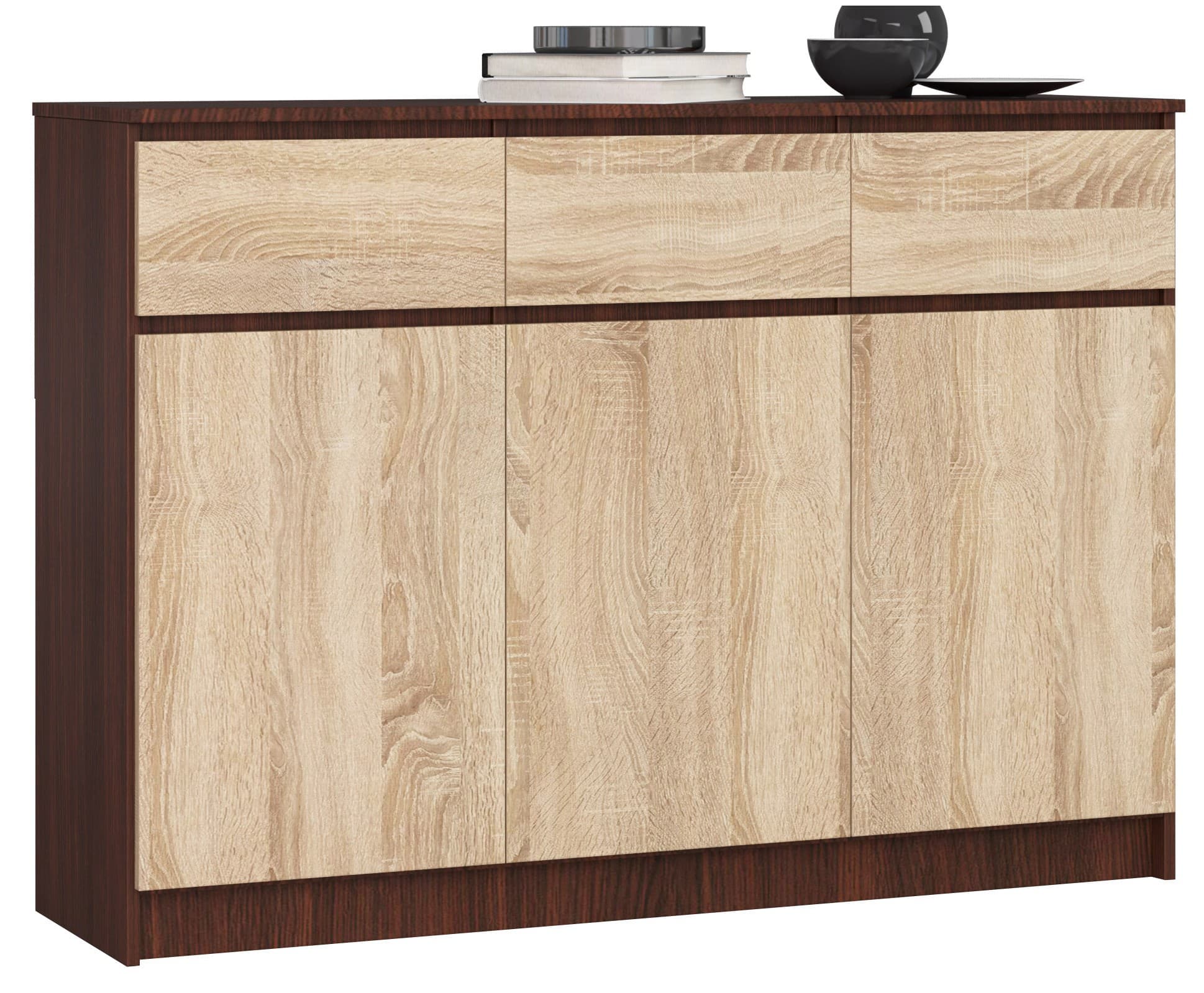 Akord Lipasto 3 Ovet 3 Laatikkoa Wenge/Sonoma-tammi 138x40x99
