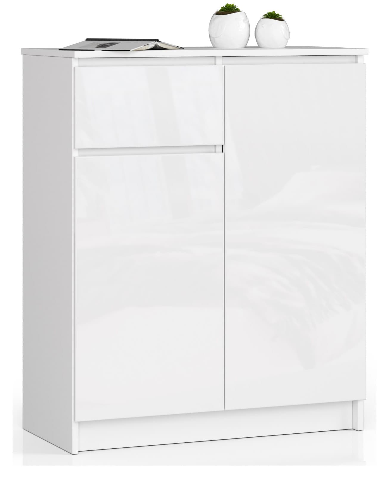Akord Lipasto 2 Ovet 1 Laatikko Valkoinen Korkeakiilto 80x40x99