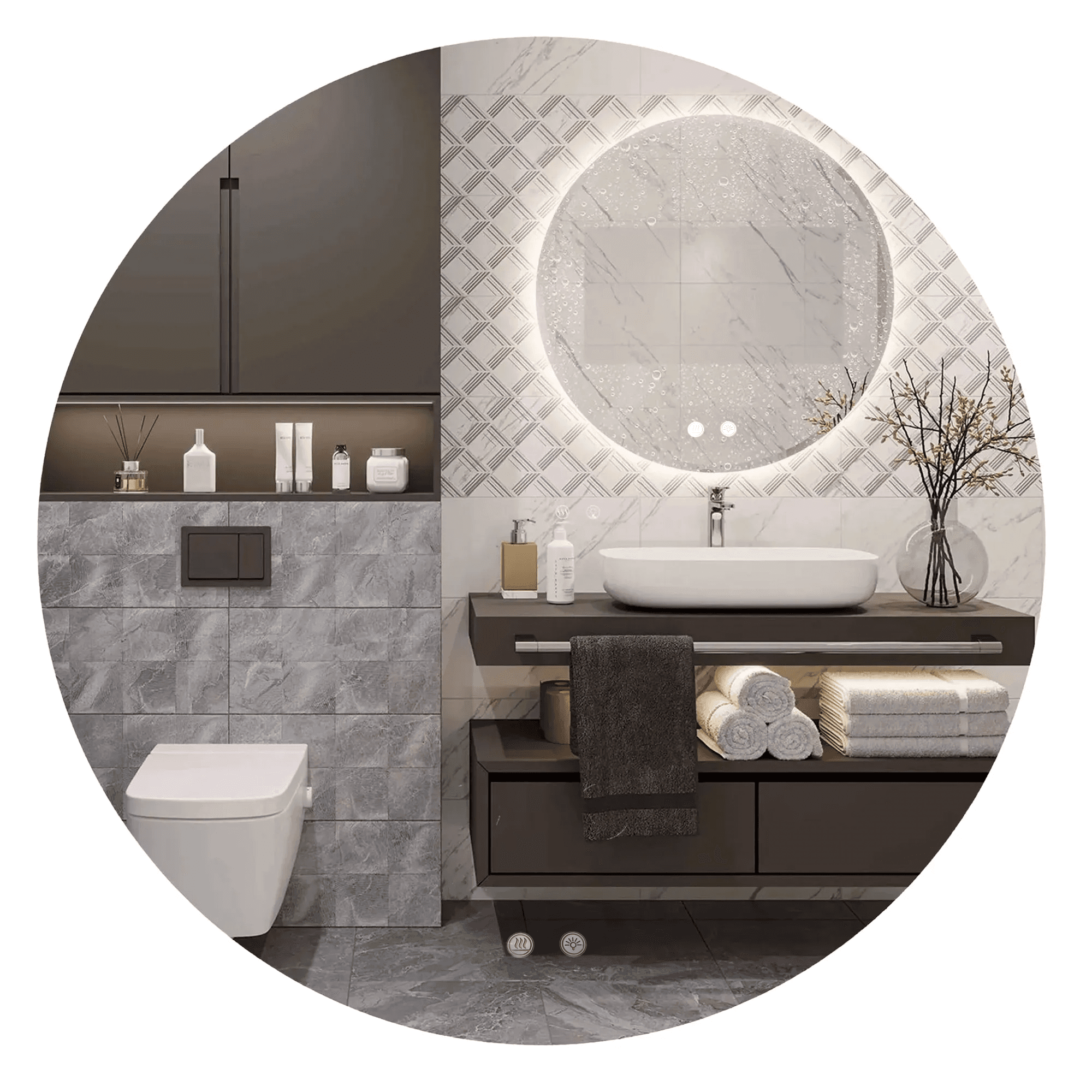 TUTUMI LED-seinäpeili LED HZJ 80cm valkoinen, 2X80X80CM