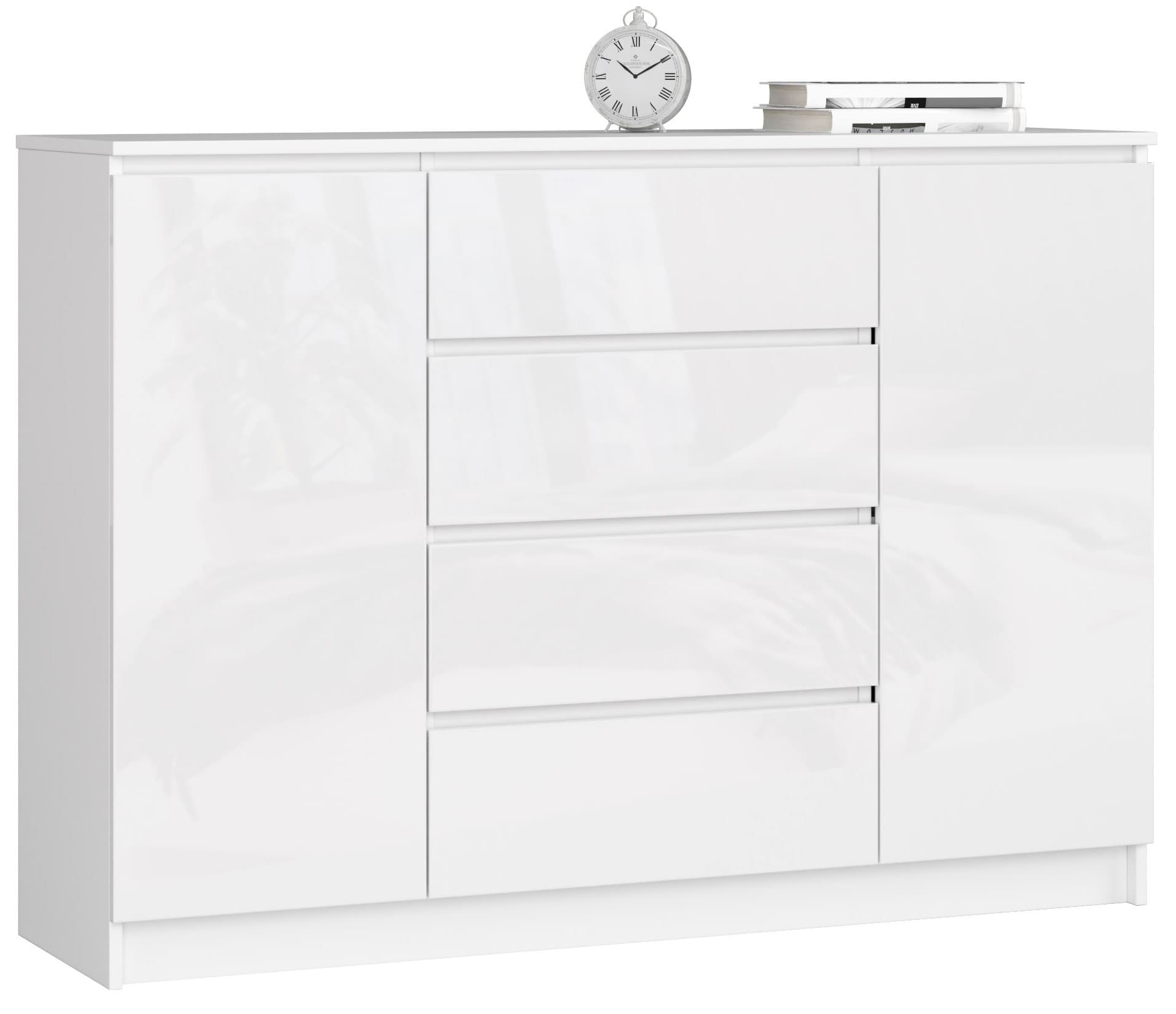 Akord Lipasto 2 Ovet 4 Laatikoa Valkoinen Korkeakiilto 138x40x99