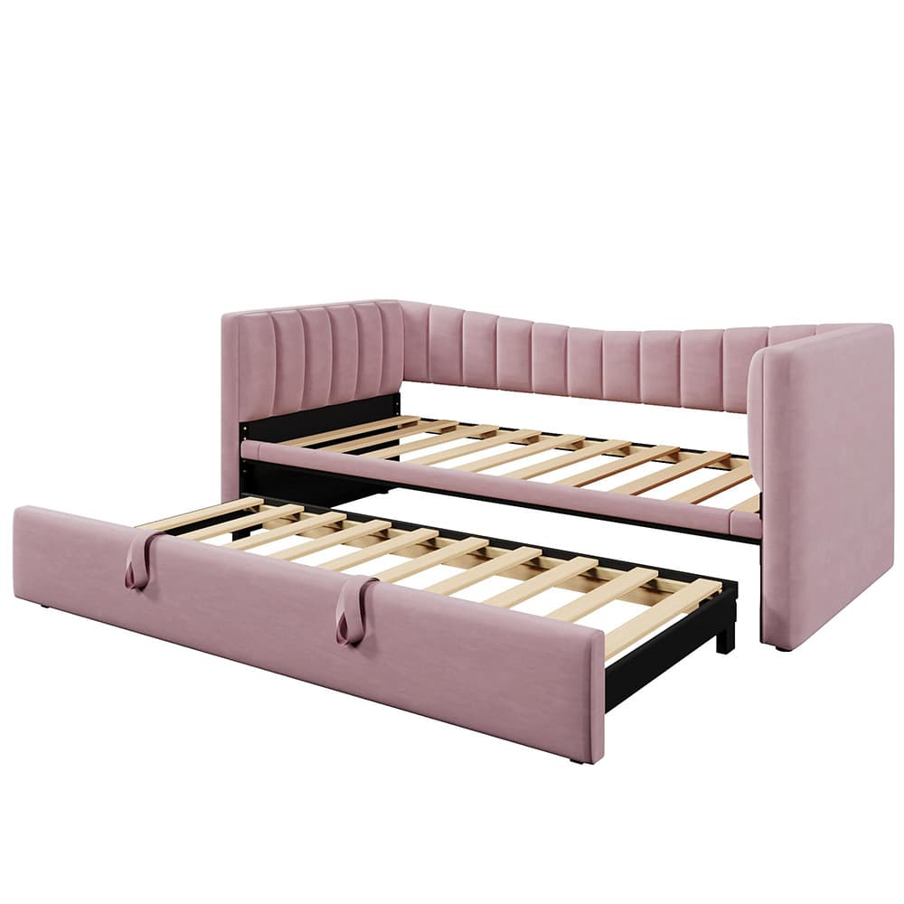 Vuodesohva 90x200 cm ulosvedettävällä penkillä, vaaleanpunainen