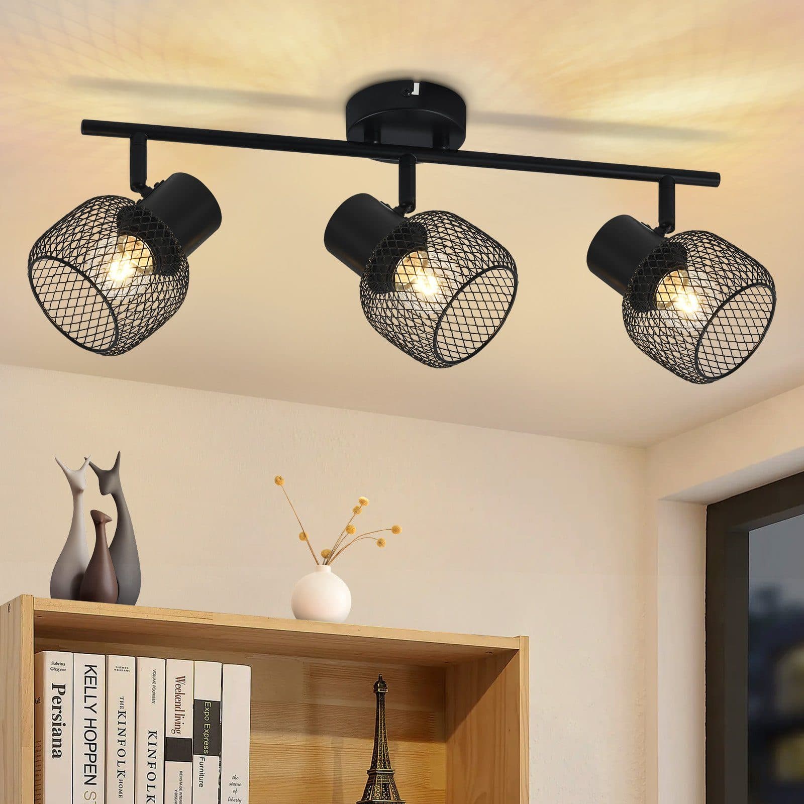 ZMH-kattovalaisin 3 kohdelampulla, enintään 25 W, E27, retrometalli, 330° kääntyvä, sisäkäyttöön eteiseen, keittiöön ja lastenhuoneeseen