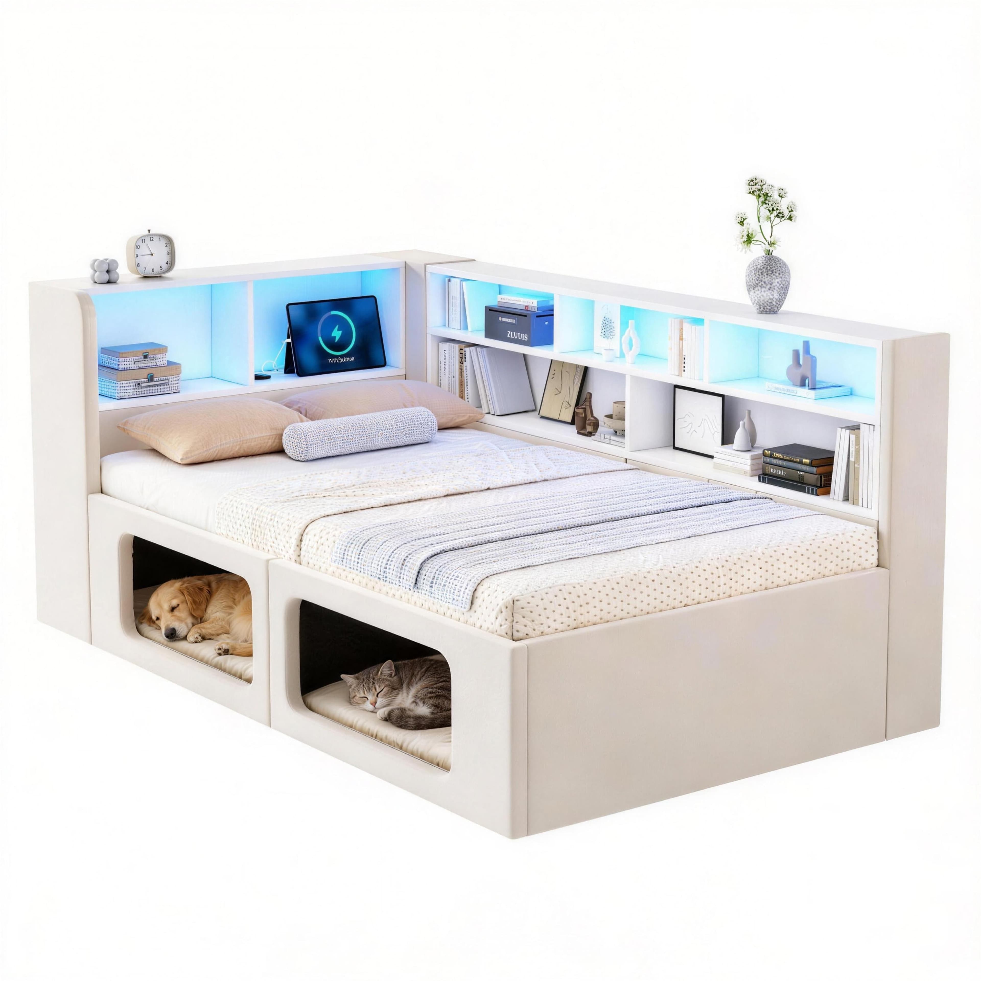 Päivävuode 90x200 cm, jossa superiso eläinluola, beige sametti