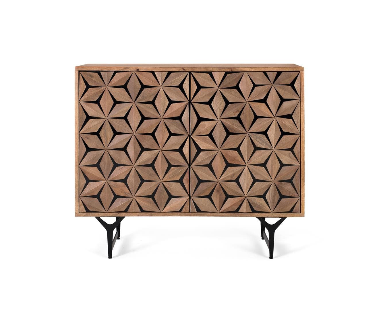 Käsin veistetty mangopuusta valmistettu kaksiovinen senkki