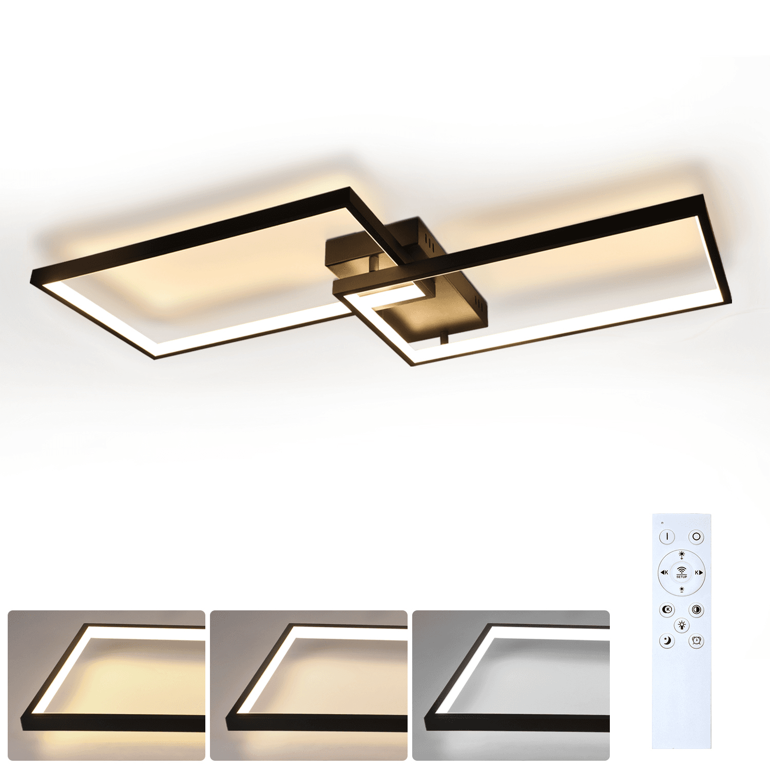 NETTLIFE LED - kattovalaisin, musta 80 cm moderni, olohuone himmennettäväKaukosäätimellä 48W suorakaiteen, muotoinen