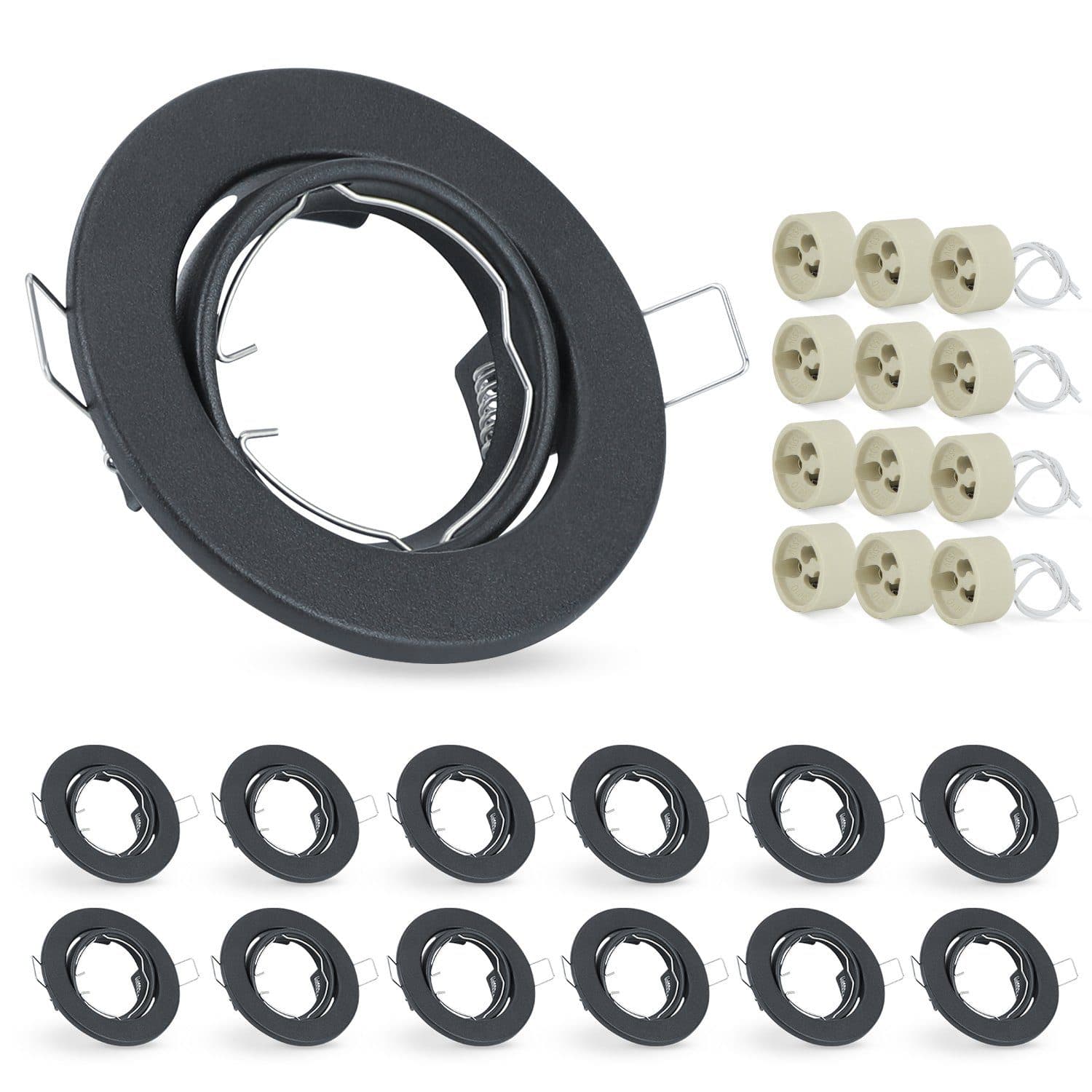 NETTLIFE-setti 12 upotettavaa LED-kohdevaloa GU10, säädettävä, 30°, pyöreä, sisältää kannan, krominen halogeenikehys, sopii valaistuskeskukseen