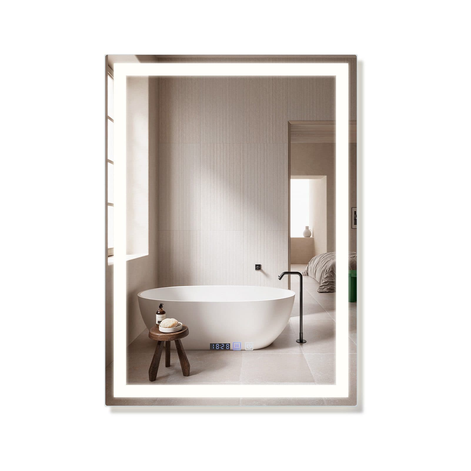NETTLIFE valaistu Kylpyhuoneen, peili - 60x80cm, LED seinäkiinnitys, IP44Kosketuskytkin Kello, säädettävä