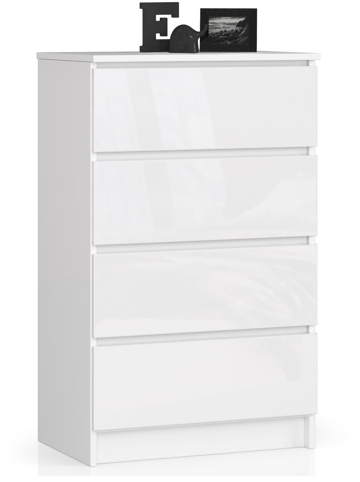 Akord Lipasto 4 laatikkoa Valkoinen/Valkoinen Kiiltävä 60x40x99