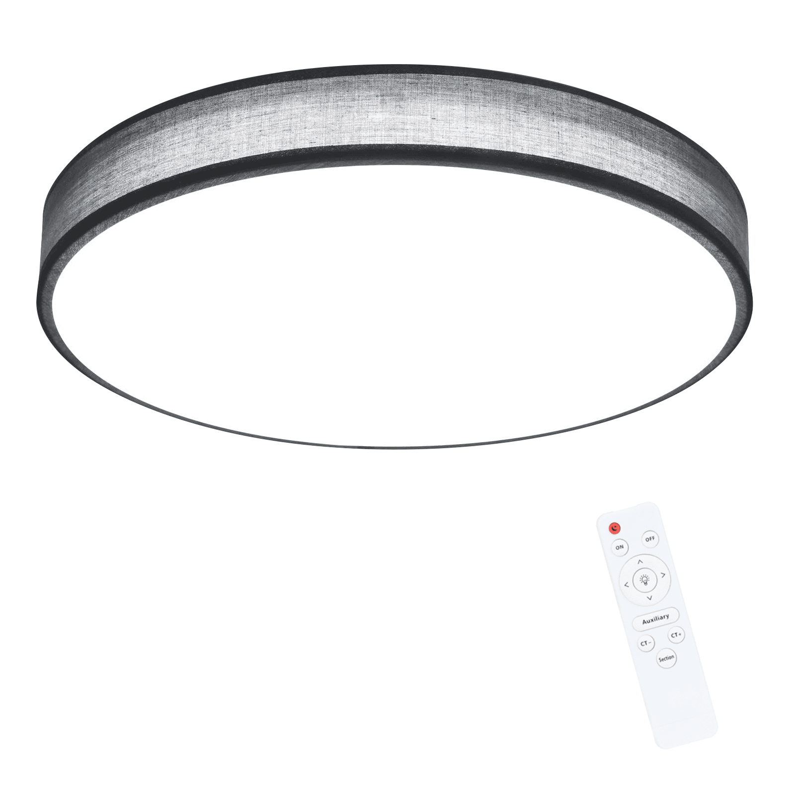 NETTLIFE LED - kattovalaisin, harmaa 38W, pyöreä moderni, himmennettäväKaukosäätimellä, makuuhuonevalaisin Kangasvarjostimella