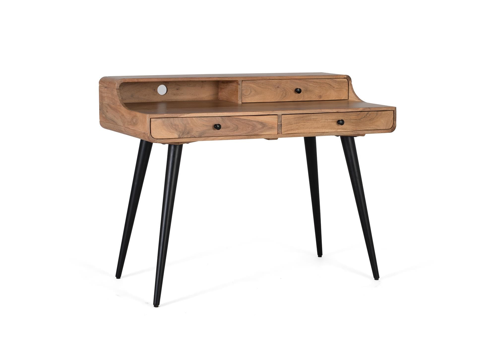 Akaasiapuusta ja metallista valmistettu työpöytä