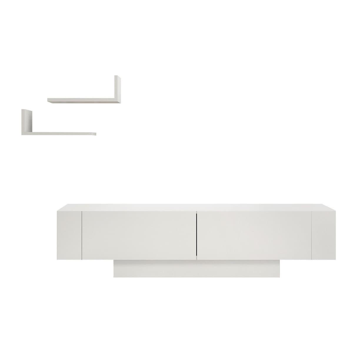 Norda Design moderni valkoinen TV-taso seinähyllyillä (2 kpl), 150 cm | 100 % melamiinipäällyste, 18 mm paksu | tyylikäs ja toimiva säilytys