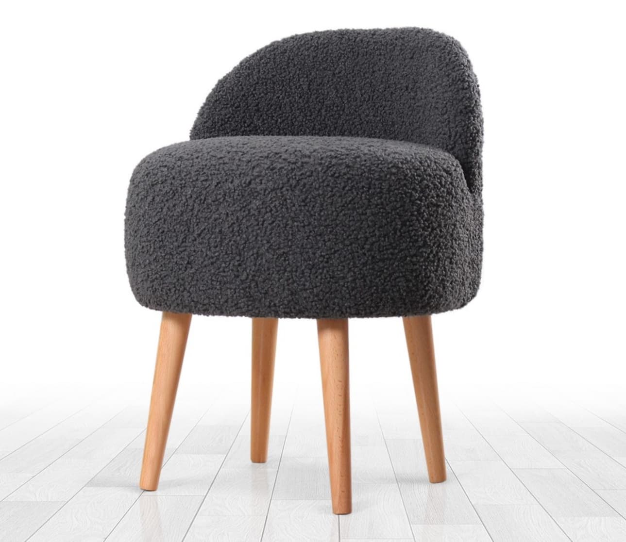 Norda Design Tyylikäs tummanharmaa rahi puujaloilla, 100 % tekoturkista, ortopedinen vaahtomuovi, 46 x 64 x 46 cm | Täydellinen moderniin sisustukseen