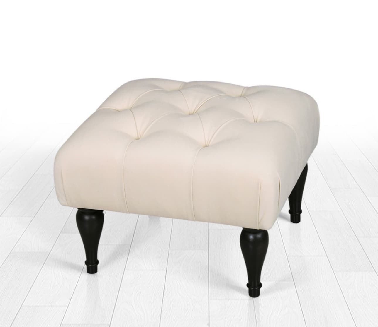Norda Design Elegantti kermaisen värinen puffi puisilla jaloilla, 51 x 36 x 46 cm | 50 % puuvillaa & 50 % samettia, ortopedinen vaahtomuovi | bohee...