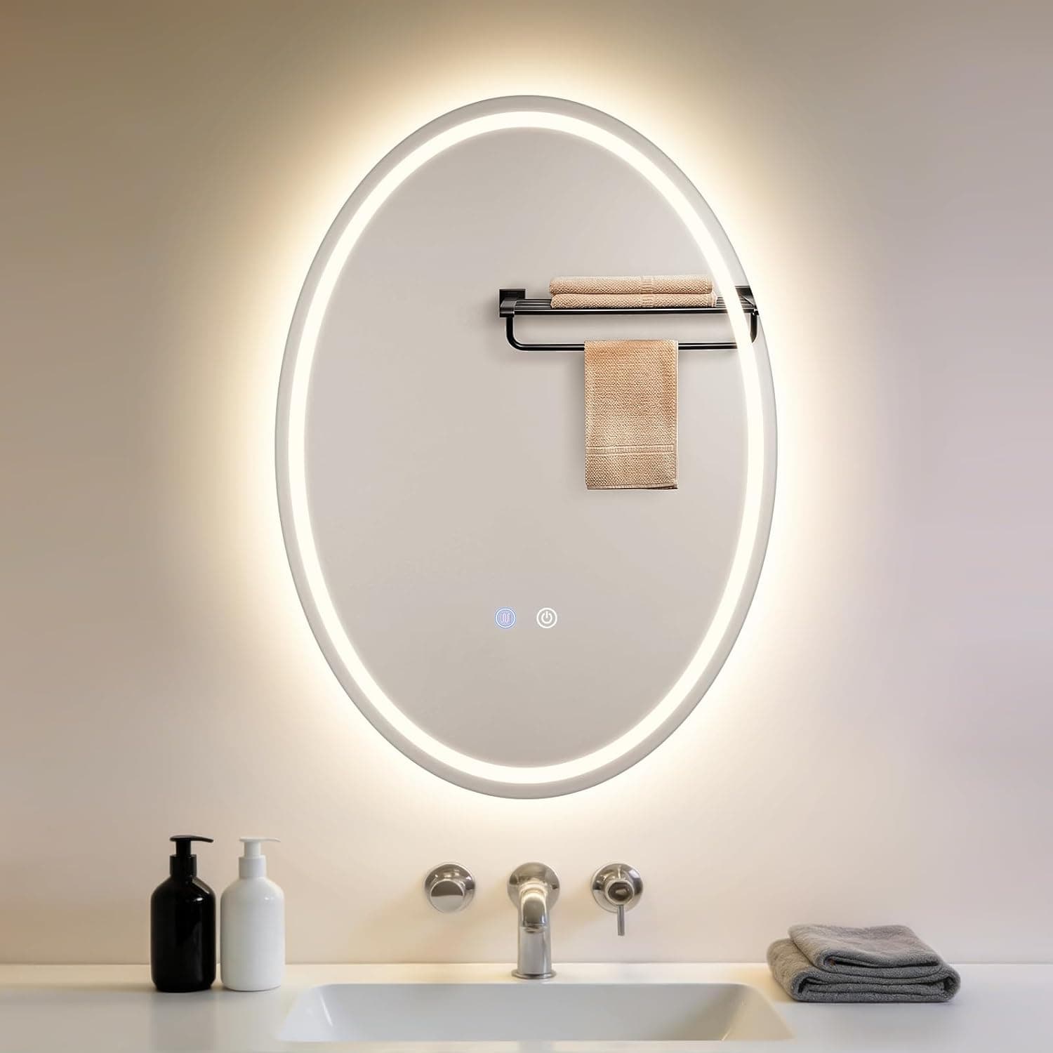 ZMH Soikea kylpyhuoneen peili 50 × 70 cm seinälle kiinnitettävä IP44 3000k - 6500k kosketuskytkimellä