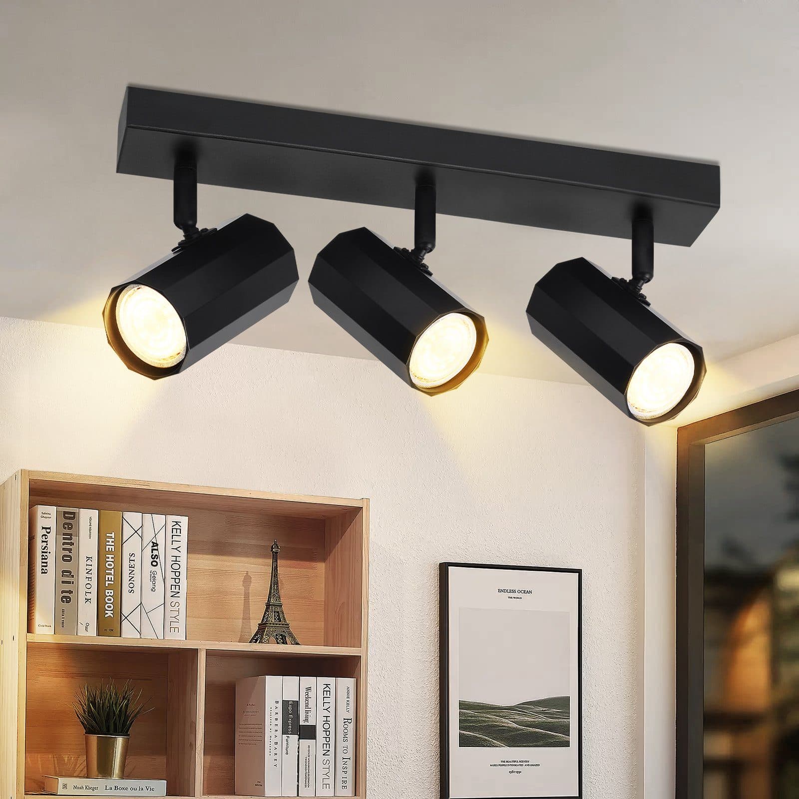ZMH Metallinen Kattovalaisin Kolmella LED-lampulla, Enintään 25 W GU10, Retrotyyli, 350° Kääntyvät Valot, Sopii Keittiöön Ja Ruokasaliin