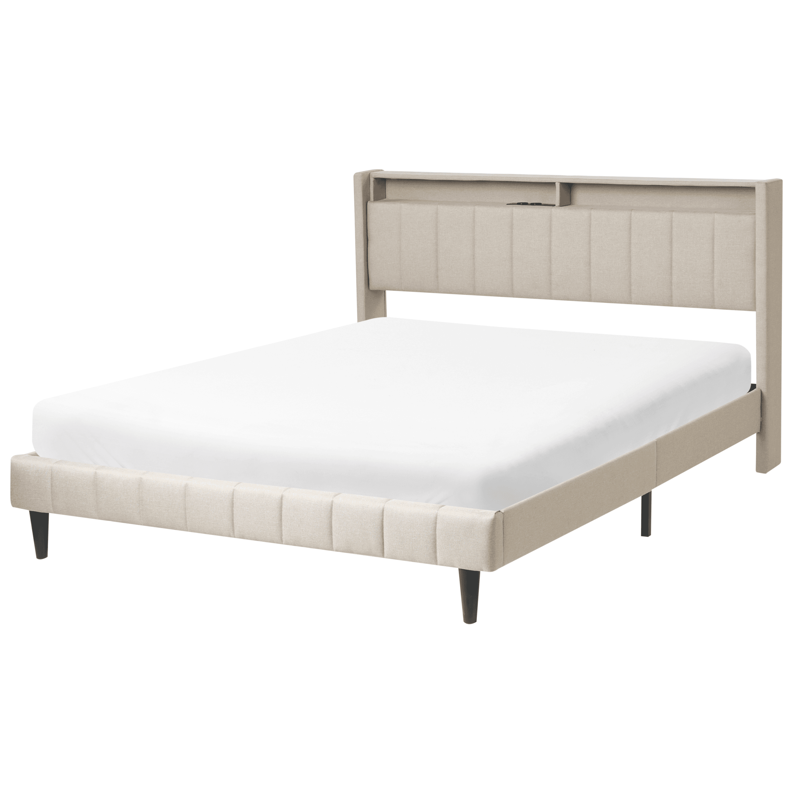 Sänky LED-valoilla kangas BEAULIEU 160 x 200 cm USB-portilla säilytystila Beige