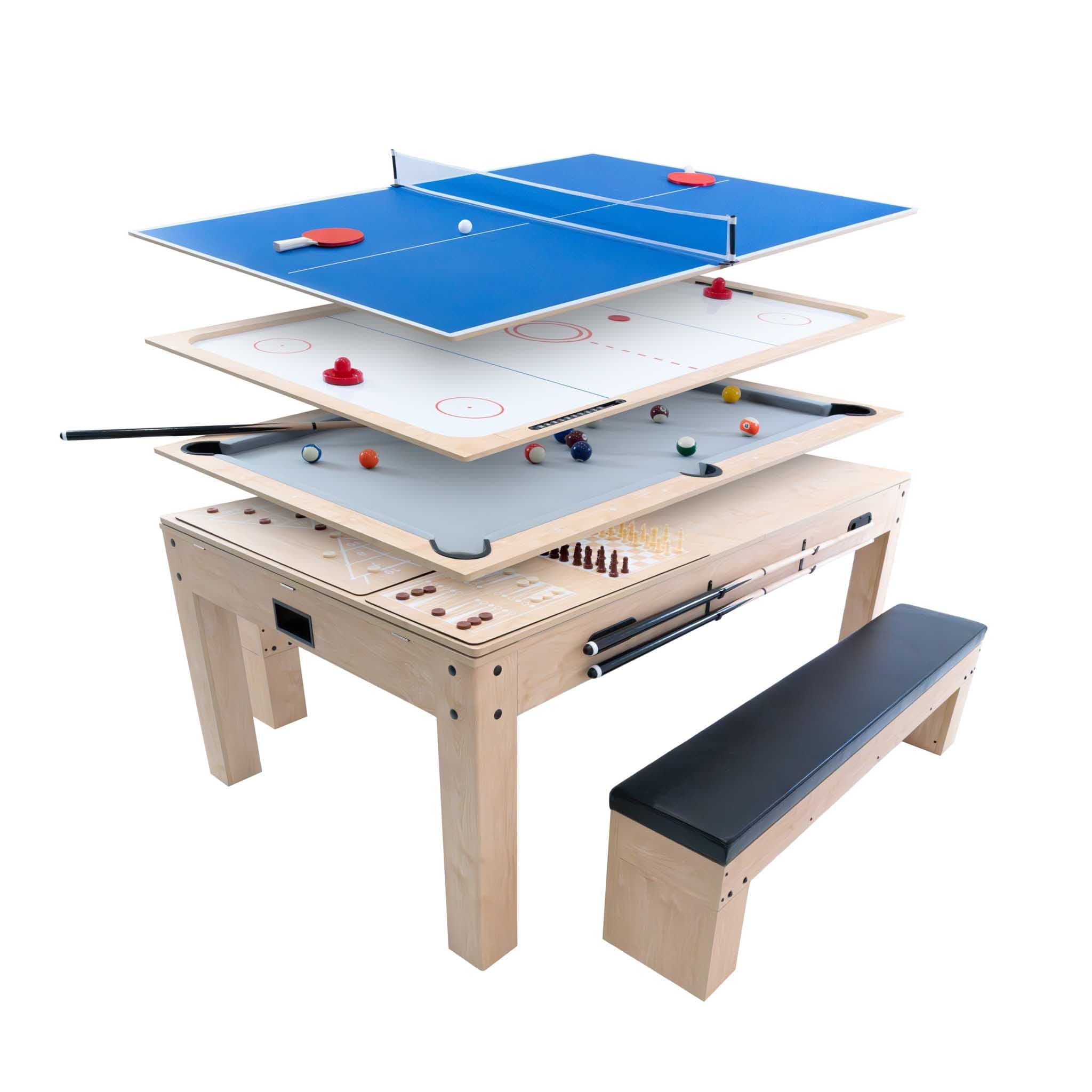 7-in-1 pelipöytä ja säilytyspenkit x 2 - tammi