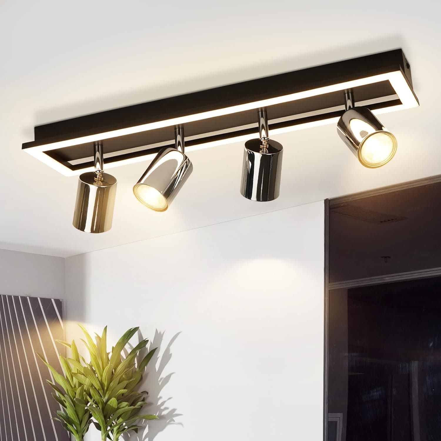 ZMH LED-kattospottivalaisin 4 polttimolla, GU10 18W, 52CM kattovalaisin toimistoon ja olohuoneeseen