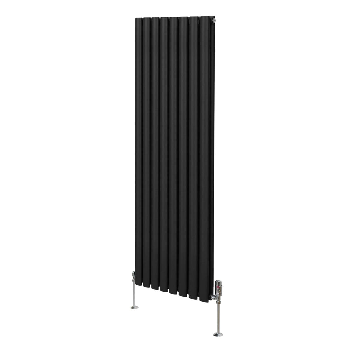 Soikea pylväspatteri venttiilillä - 1600 mm x 480 mm – Musta