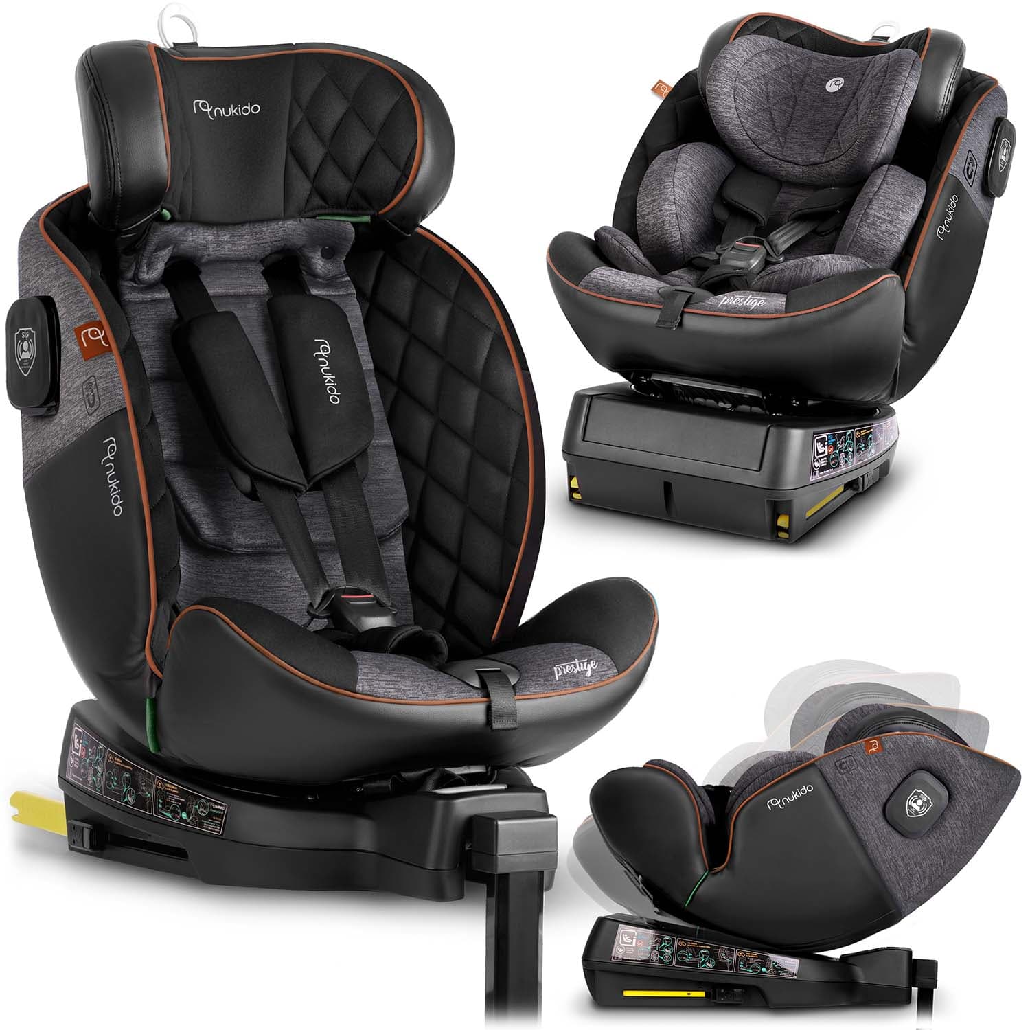 Nukido Prestige Line -turvaistuin, musta ja harmaa, 0-36 kg, ISOFIX-kiinnityksellä