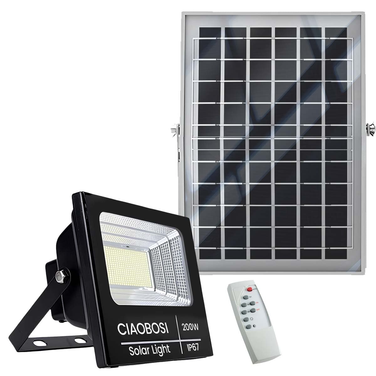 200W LED aurinkoprojektori IP67 erillisellä aurinkopaneelilla ja kaukosäätimellä