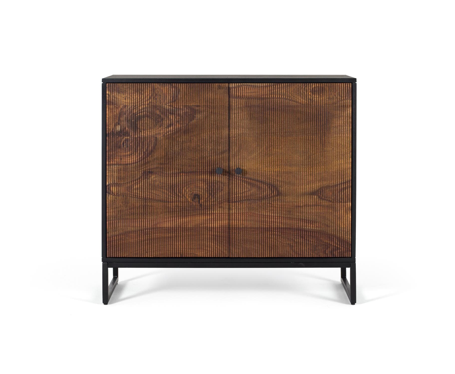 Konsolipöytä ruusupuusta ja ruskeista metallisista jaloista