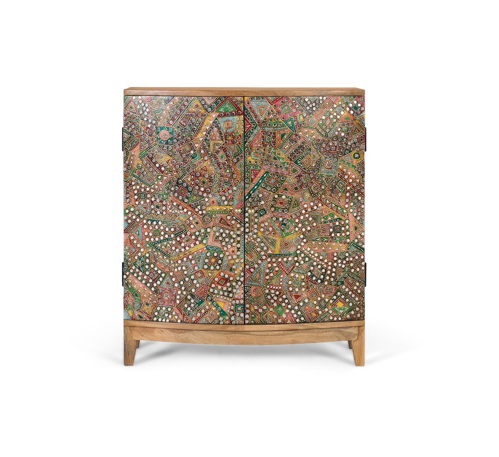 Massiivimangopuinen sivupöytä, jossa on kaksi ovea