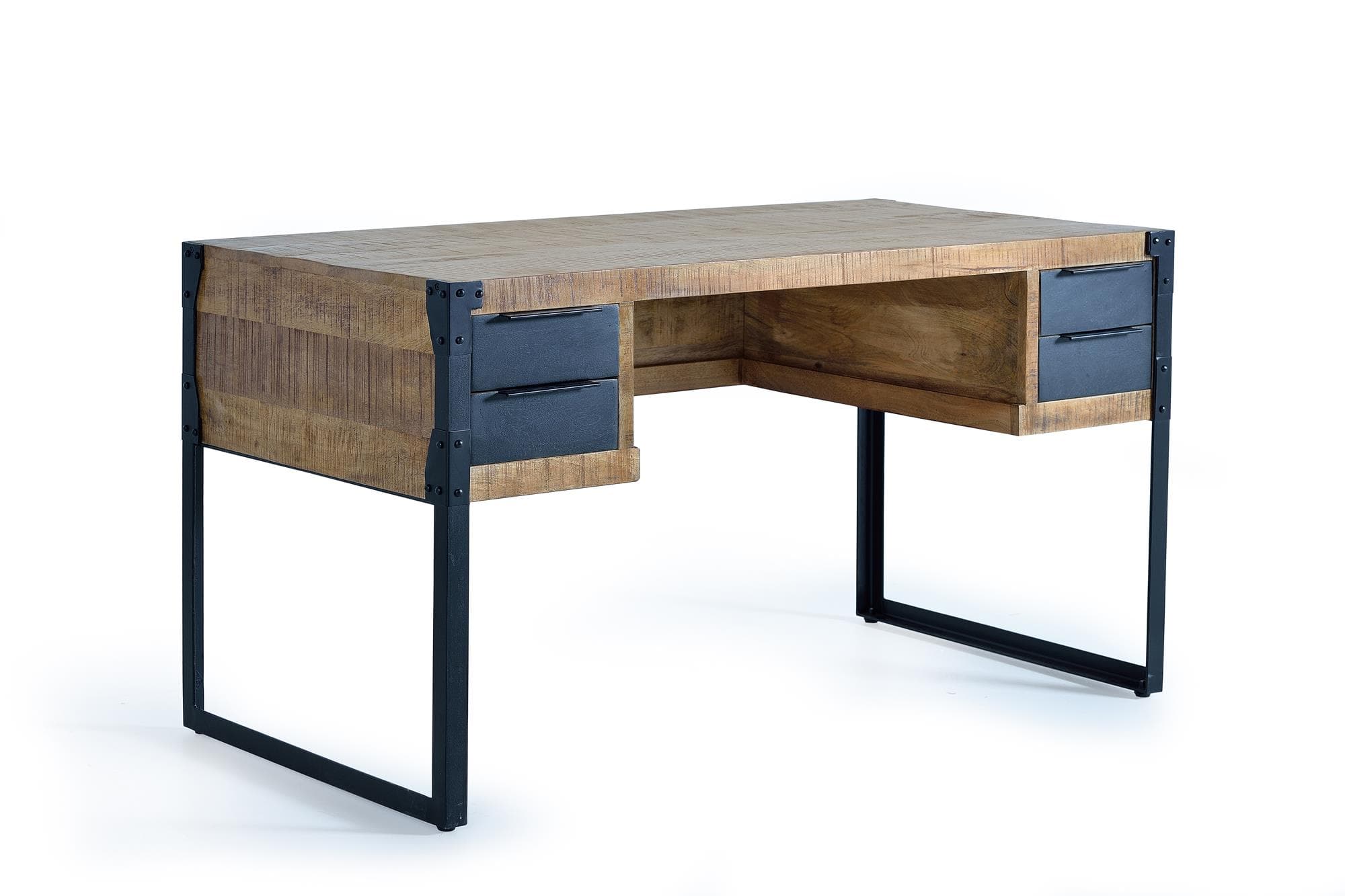 Mangopuusta ja metallista valmistettu työpöytä