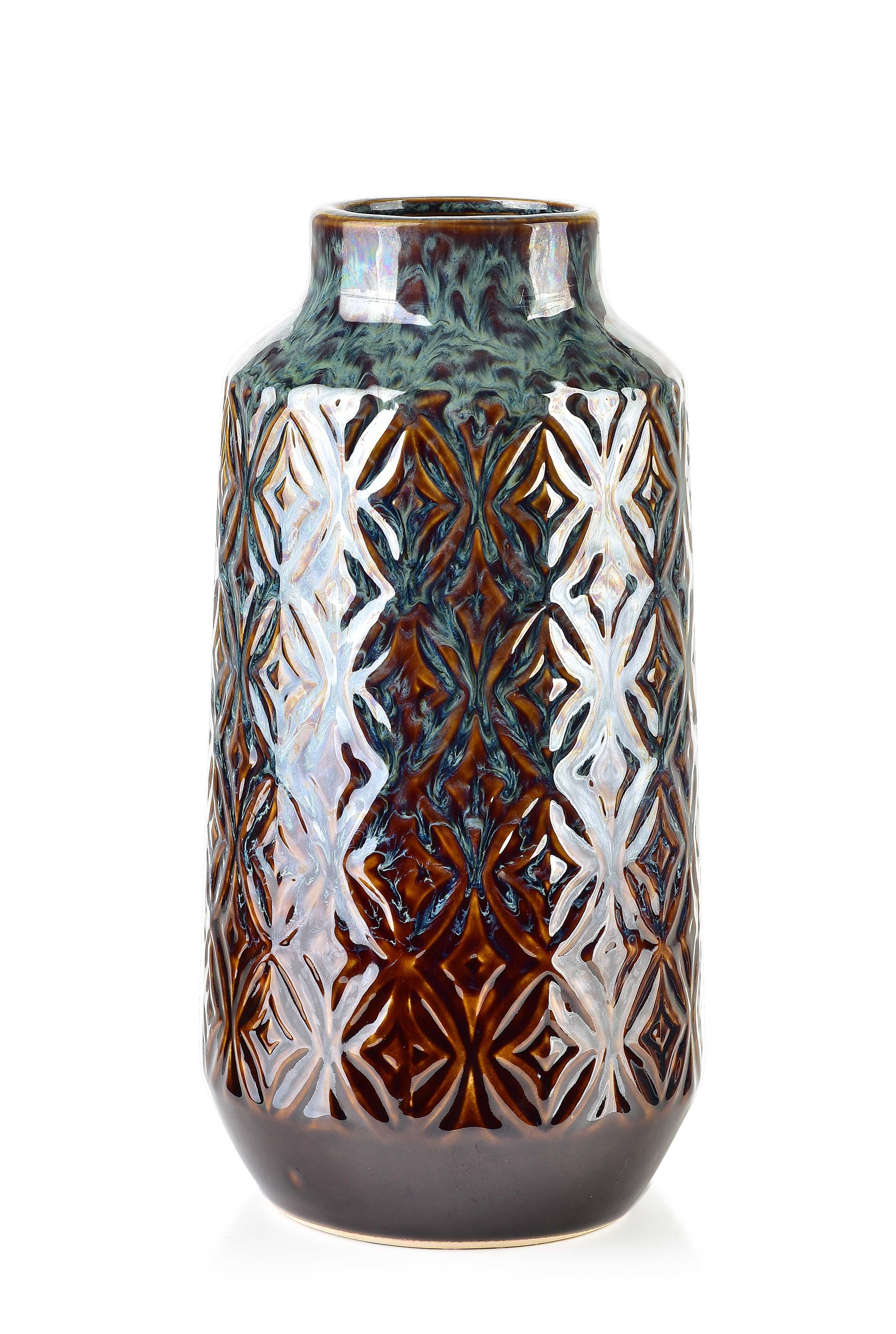 MONDEX keramiikkamaljakko, vintage-beige, käsin koristeltu, 8,5 x 31 cm