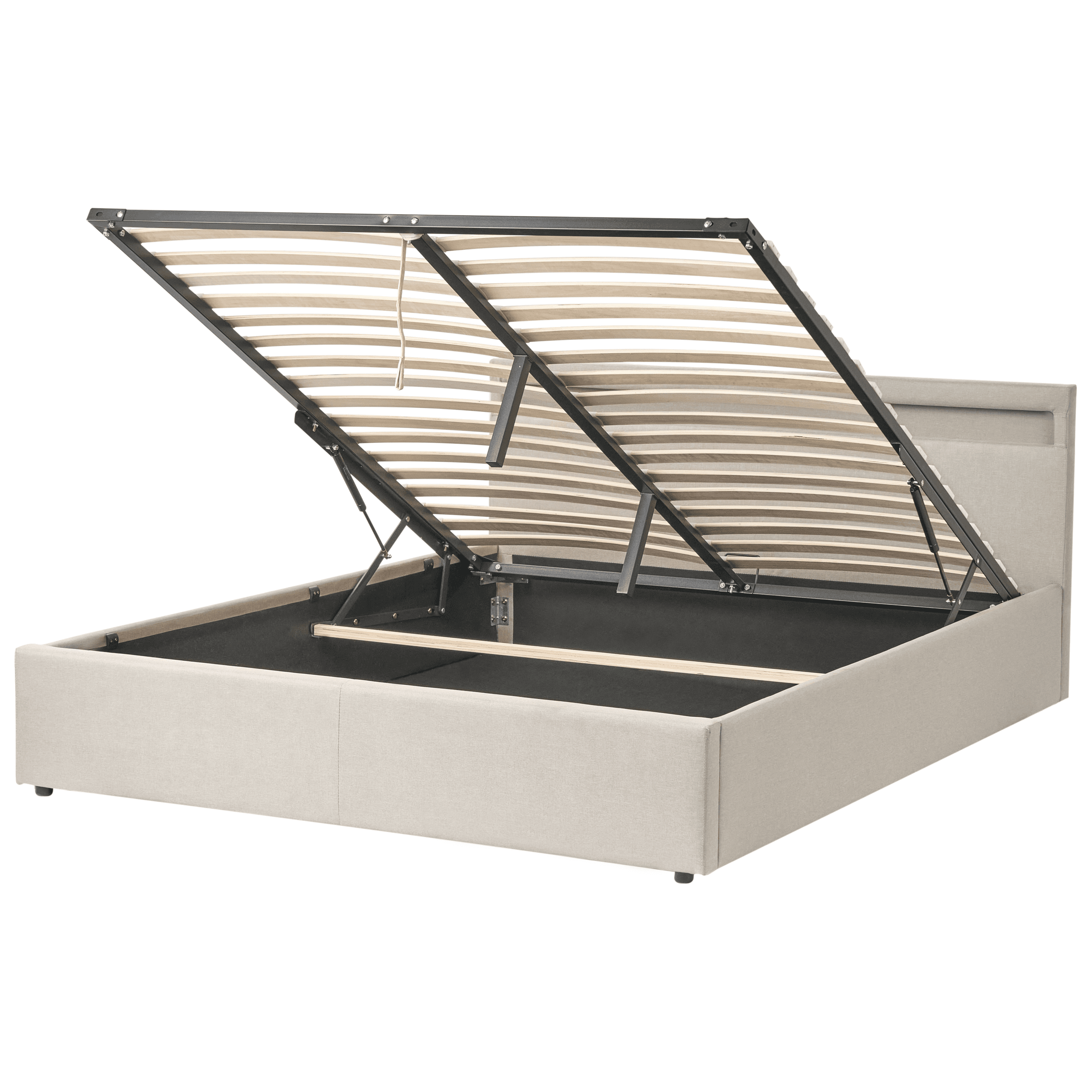 Sänky säilytystilalla ja LED-valolla kangas ARMELLE 160 x 200 cm Beige